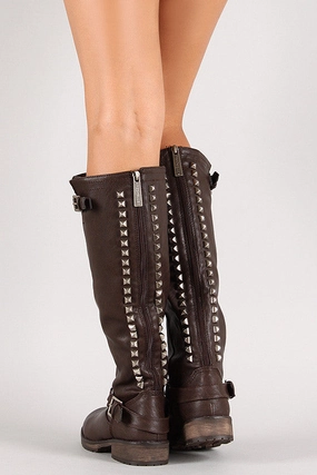 Breckelle Studded Buckle Riding Knee High Boot Flin Knee-high Boot
