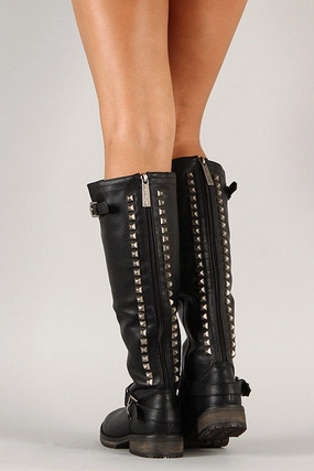 Breckelle Studded Buckle Riding Knee High Boot Knee High Fall Boots
