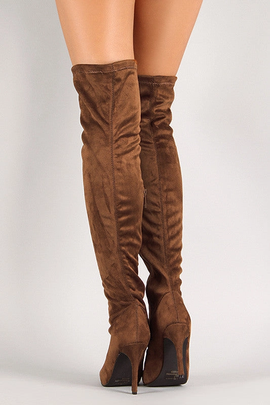 Knee High Water Repellent Wide Calf Boot Breckelle Vegan Suede Stiletto Over-The-Knee Boot