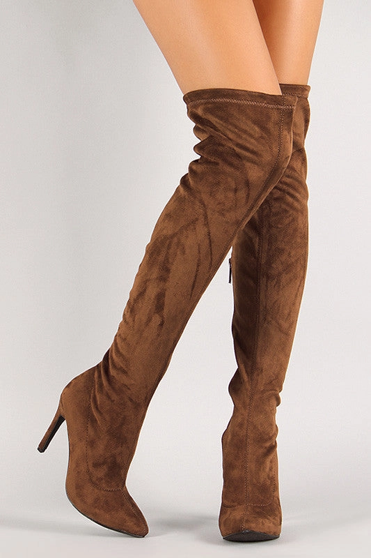 Flat Knee High Boots Uk Breckelle Vegan Suede Stiletto Over-The-Knee Boot