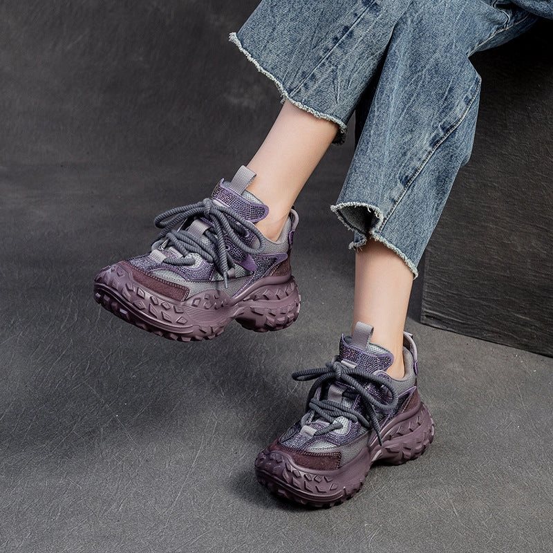 Best Sneakers For Running And Gym Women Fashion Patchwork Leather Casual Platform Sneakers