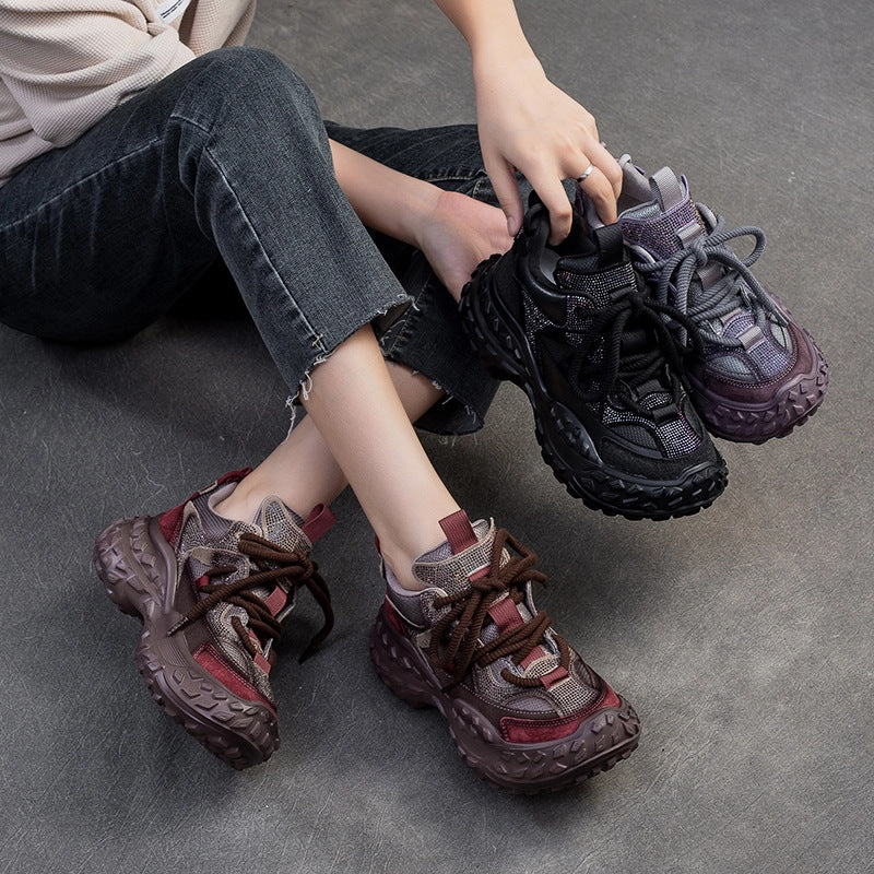 Women Fashion Patchwork Leather Casual Platform Sneakers Good Running Sneakers