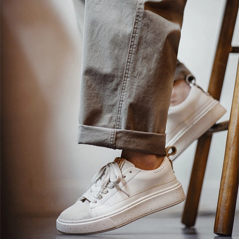 Men's Minimalism Quilted Leather Low Top Casual Sneakers Badminton Court Sneakers