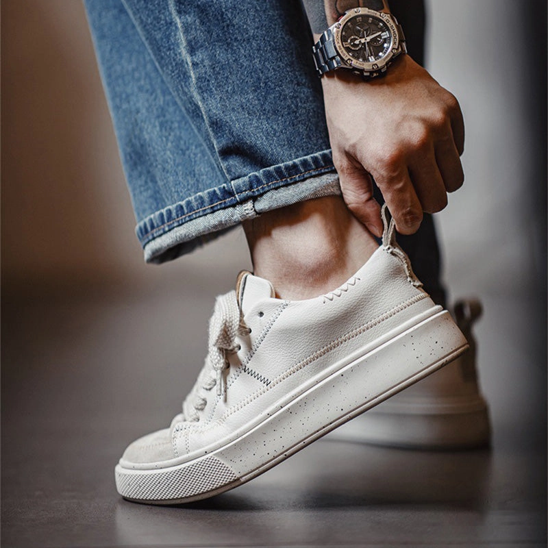 Wide Basketball Sneakers Men's Minimalism Quilted Leather Low Top Casual Sneakers