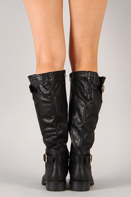 Lace Up Knee High Boots With Heel Buckle Riding Knee High Boot