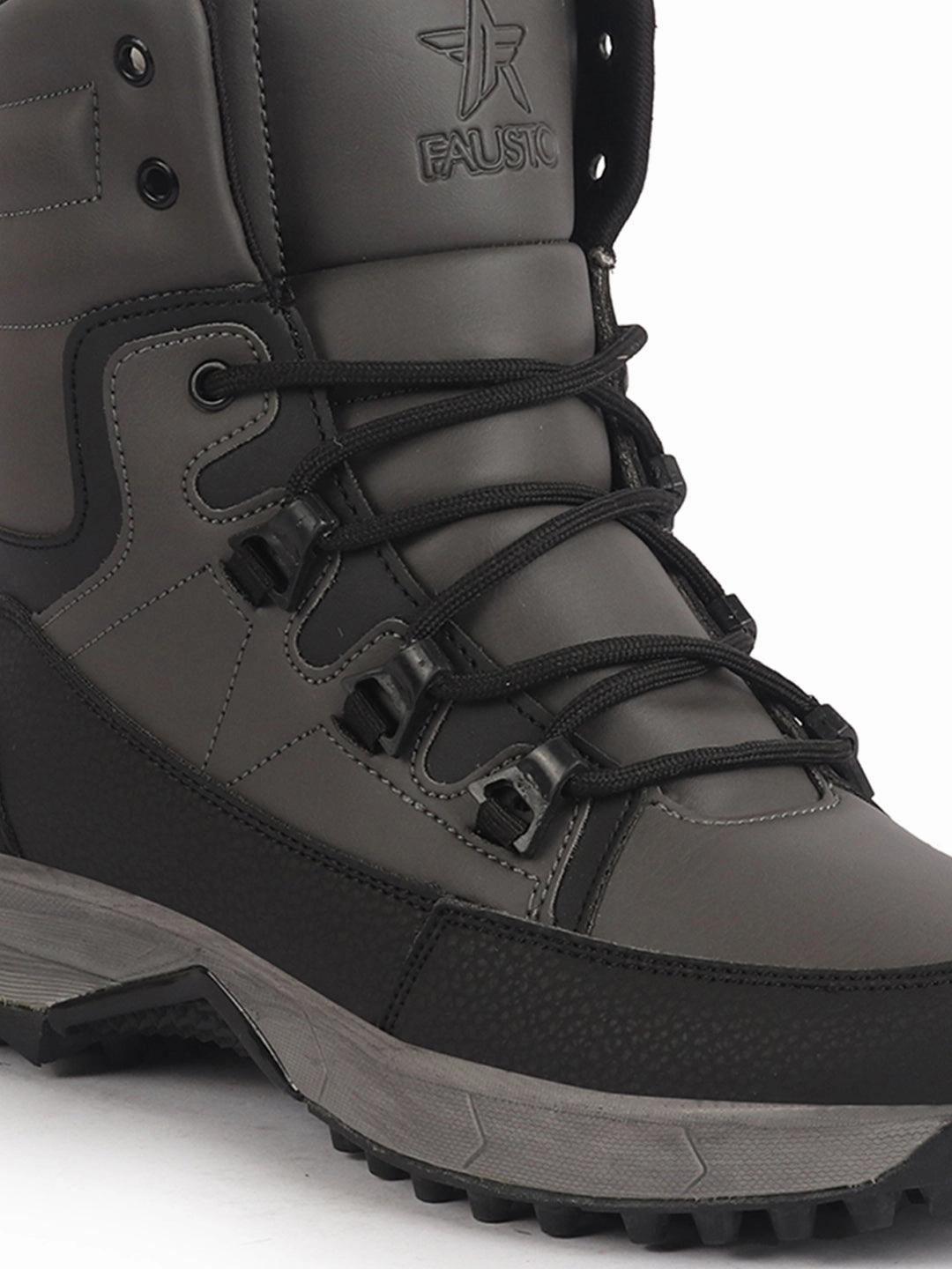 Men Grey High Top 3-Eye Lace Up High Ankle Winter Biker Boots|Trekking Boots|Hiking Boots|Basketball Shoes|Good Sole Grip Traction Felt Chelsea Boots