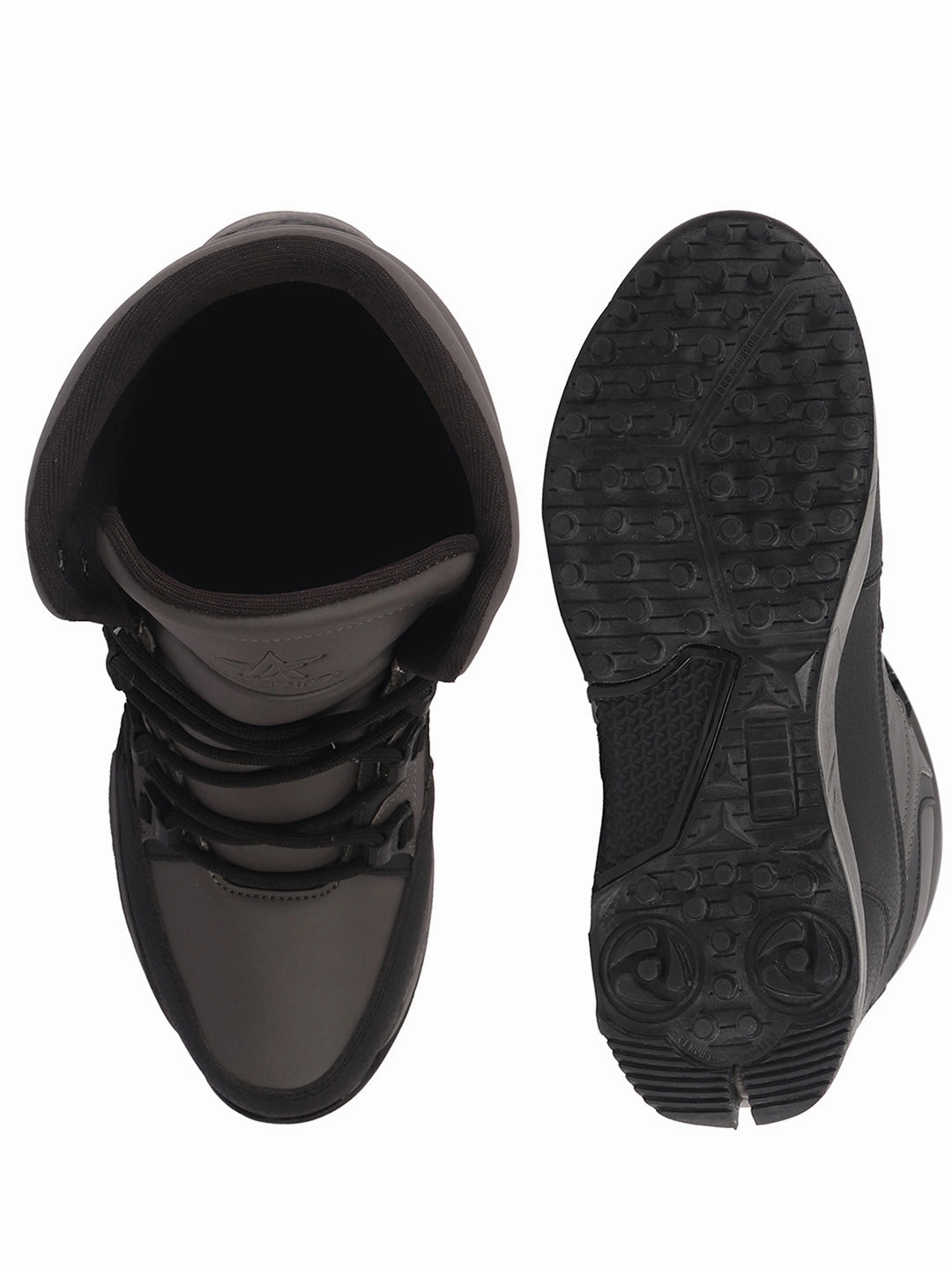 Spring Chelsea Boots Men Grey High Top 3-Eye Lace Up High Ankle Winter Biker Boots|Trekking Boots|Hiking Boots|Basketball Shoes|Good Sole Grip Traction