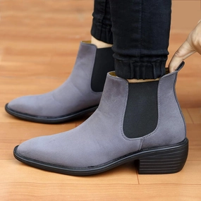 Chelsea Boots That Are Comfortable Height Increasing Suede Material Grey Casual Chelsea Boots For Men-JonasParamount