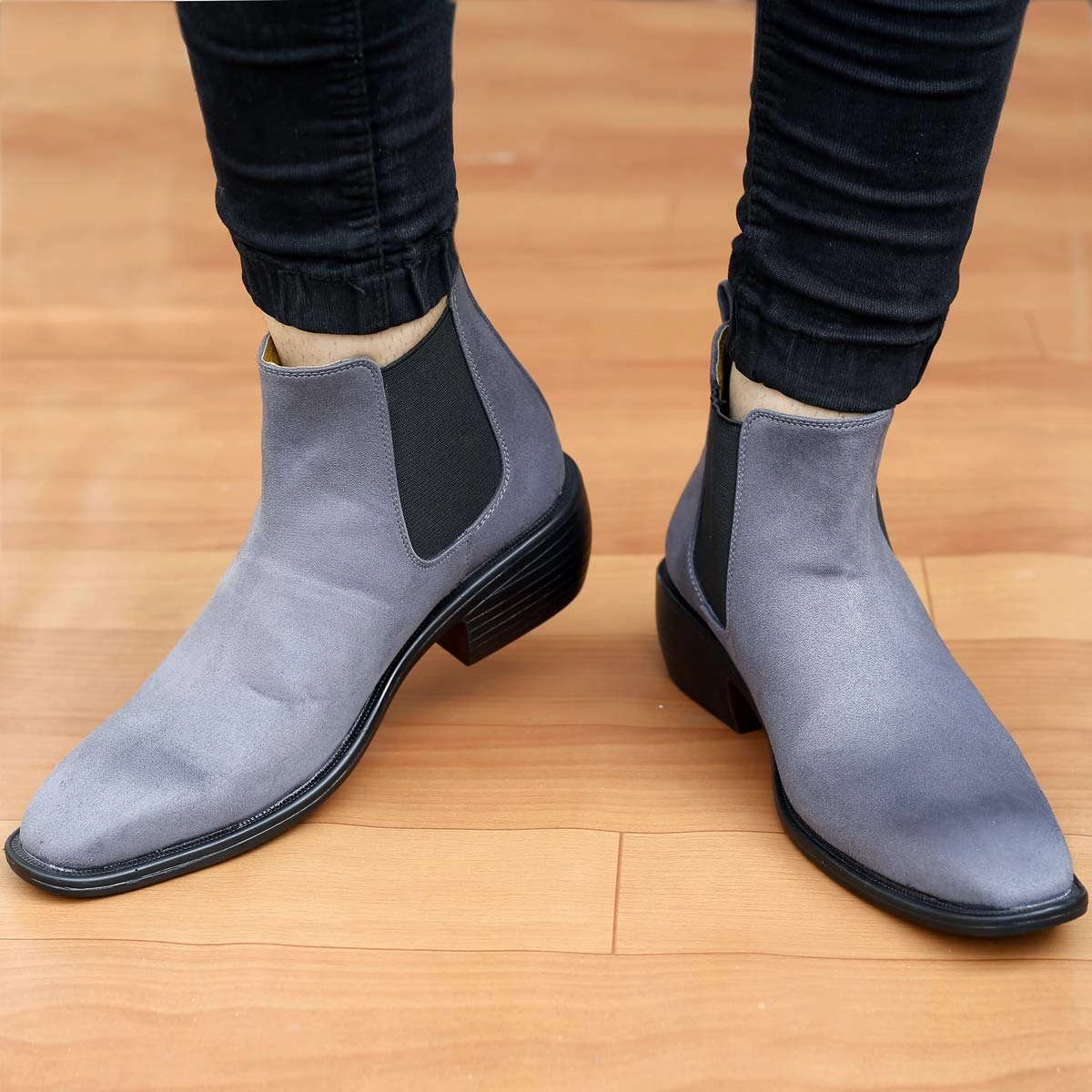 Height Increasing Suede Material Grey Casual Chelsea Boots For Men-JonasParamount Banzai Chelsea Boots