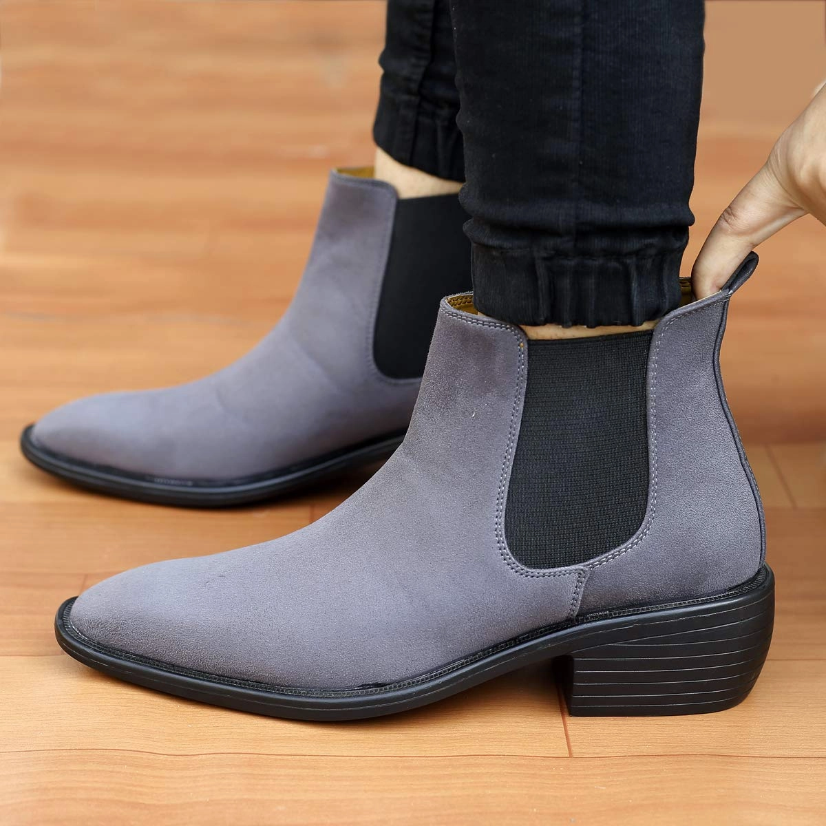 Workwear Chelsea Boots Height Increasing Suede Material Grey Casual Chelsea Boots For Men-JonasParamount