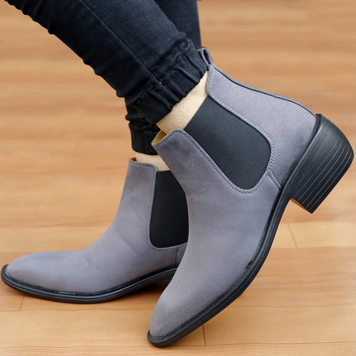 Height Increasing Suede Material Grey Casual Chelsea Boots For Men-JonasParamount Trousers Chelsea Boots