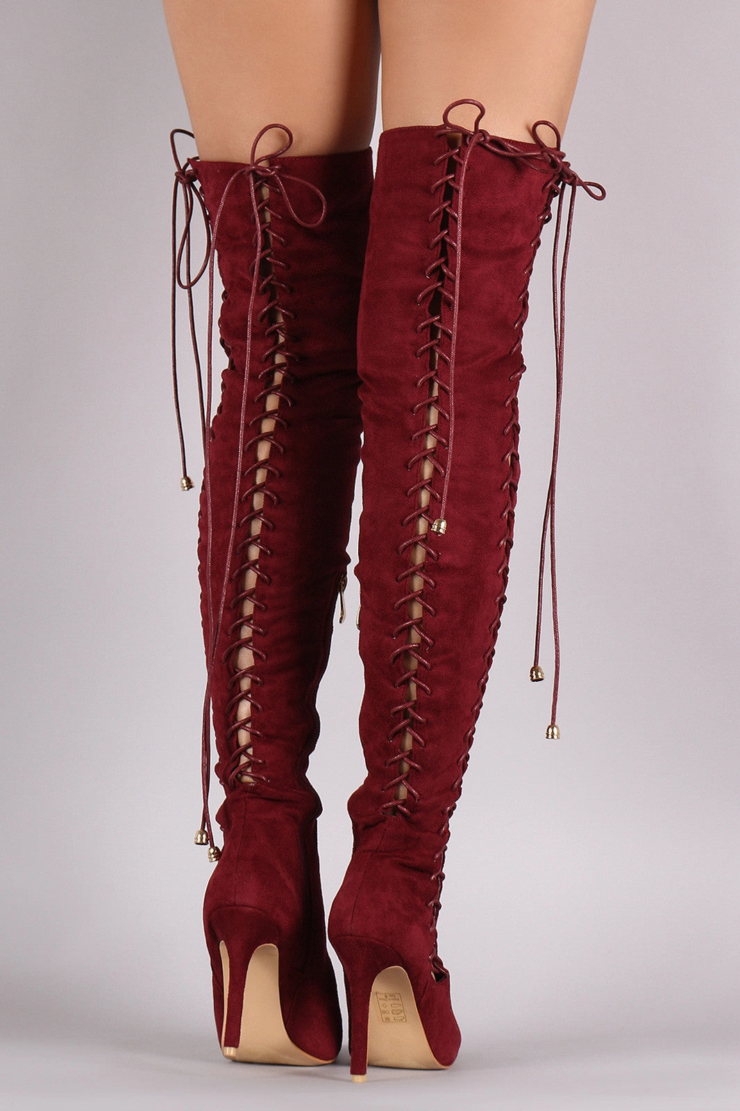 Animal Print Knee High Boots Suede Corset Lace Up Pointy Toe Stiletto Over-The-Knee Boots
