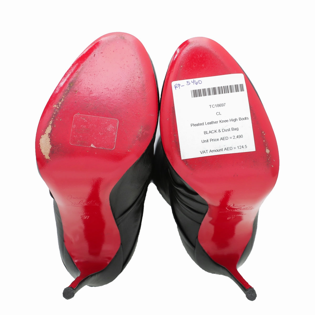 Used Knee High Boots Christian Louboutin Black Pleated Knee High Boots 37