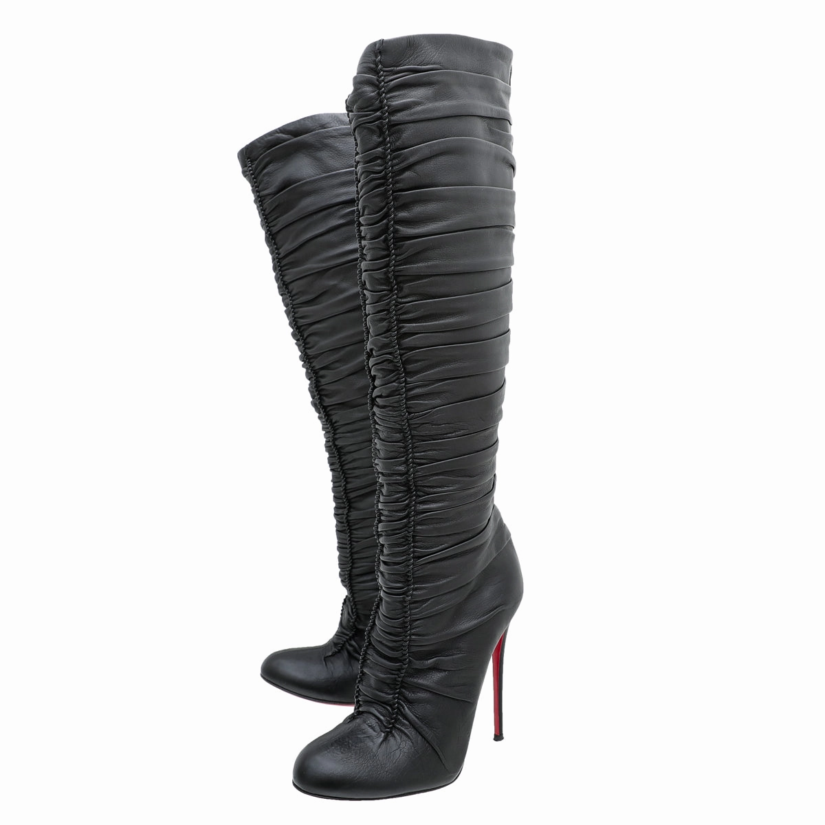 Knee High Construction Boots Christian Louboutin Black Pleated Knee High Boots 37