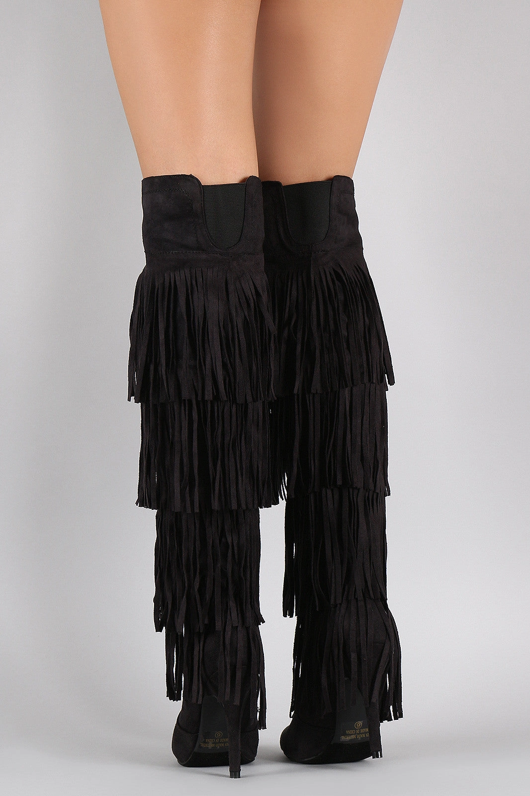 Fringe All Around Over-the-Knee Stiletto Boots Knee High Block Boots