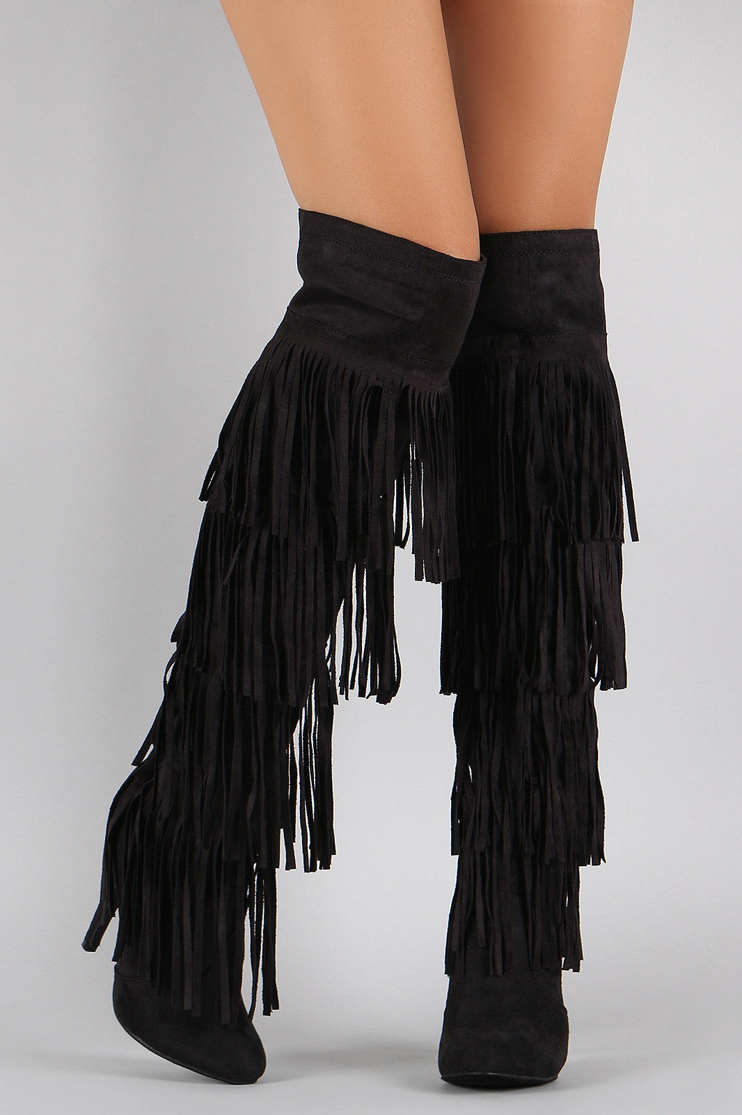 Fringe All Around Over-the-Knee Stiletto Boots Best Knee High Hunting Boots