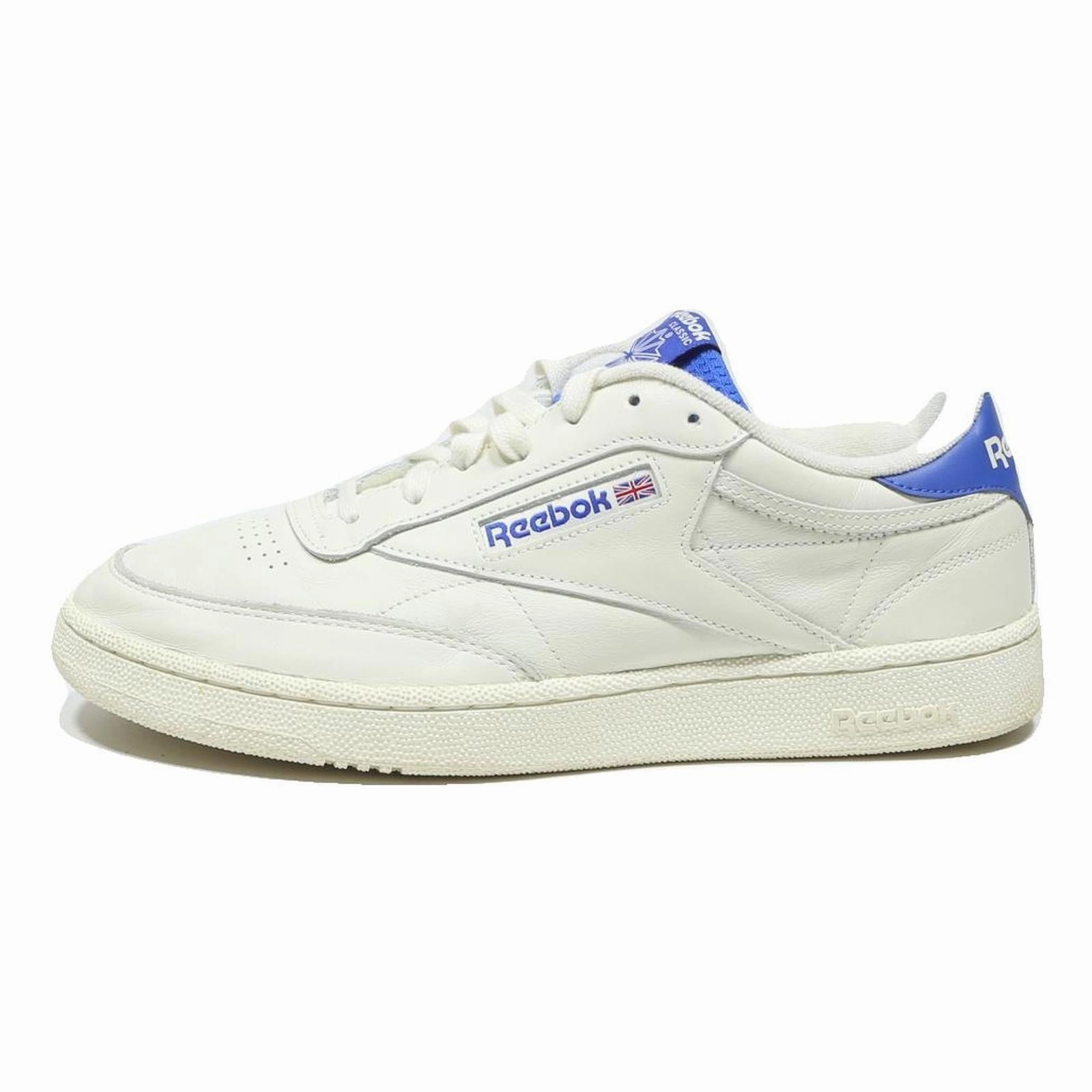 REEBOK Club C Mens Low Top Trainers White Blue Synthetic UK 8.5 Classic Shoes Wearing Ankle Boots