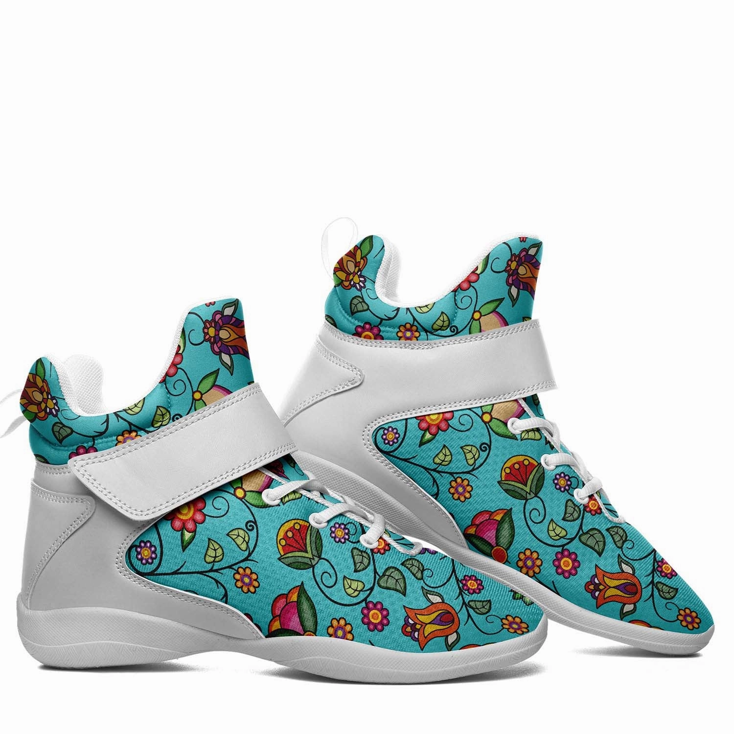 Most Popular Basketball Shoes 2024 Heartbeat Petals Turquoise Ipottaa Basketball / Sport High Top Shoes - White Sole