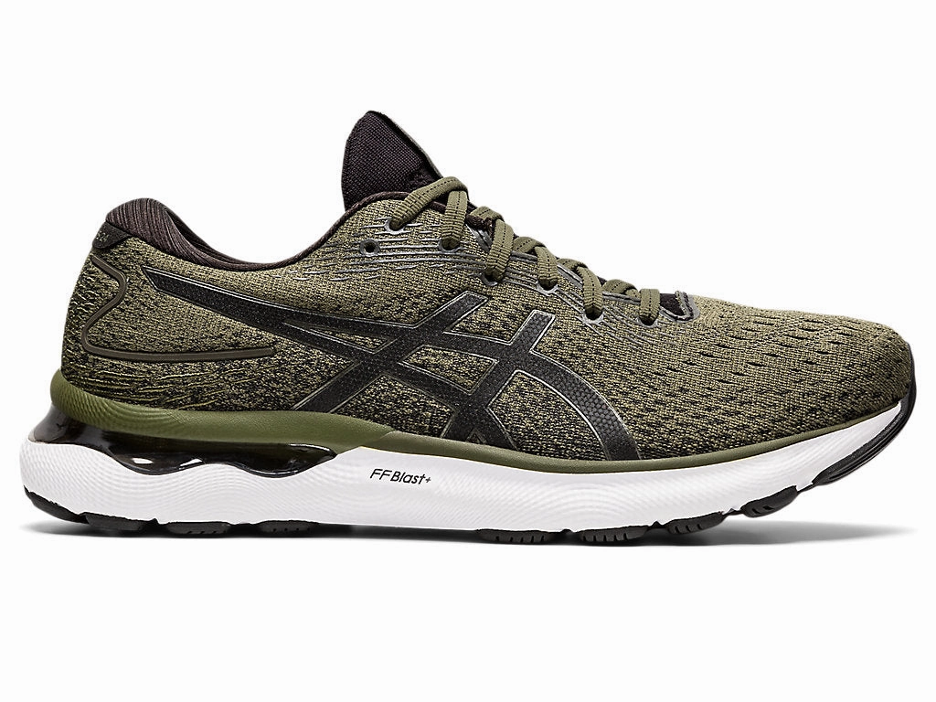 Men's Asics Gel-Nimbus 24, Olive Canvas/Gunmetal, 10.5 D Medium Asics Clearance Running Shoes
