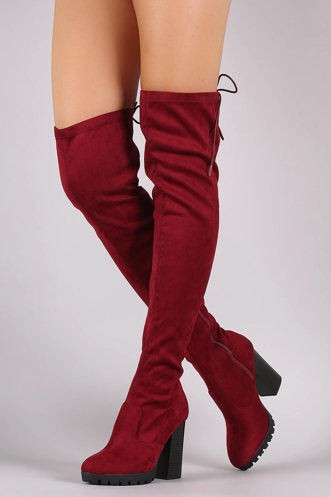 Knee High Western Riding Boots Wild Diva Lounge Back Lace Up Lug Sole Chunky Heeled Boots