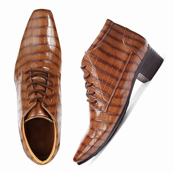 Crocodile Style Height Increasing Faux Leather Material Lace-Up Boots -JonasParamount Popular Chelsea Boots Deals