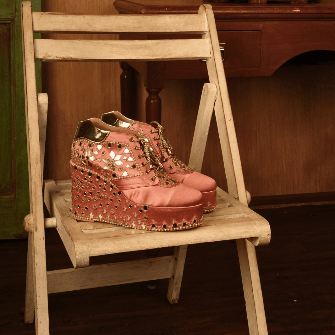 Work Boots Return Custom Pink bridal sneaker wedges mirror embroidery