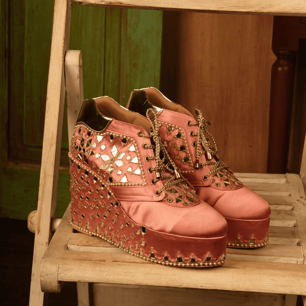 Goodyear Work Boots Custom Pink bridal sneaker wedges mirror embroidery