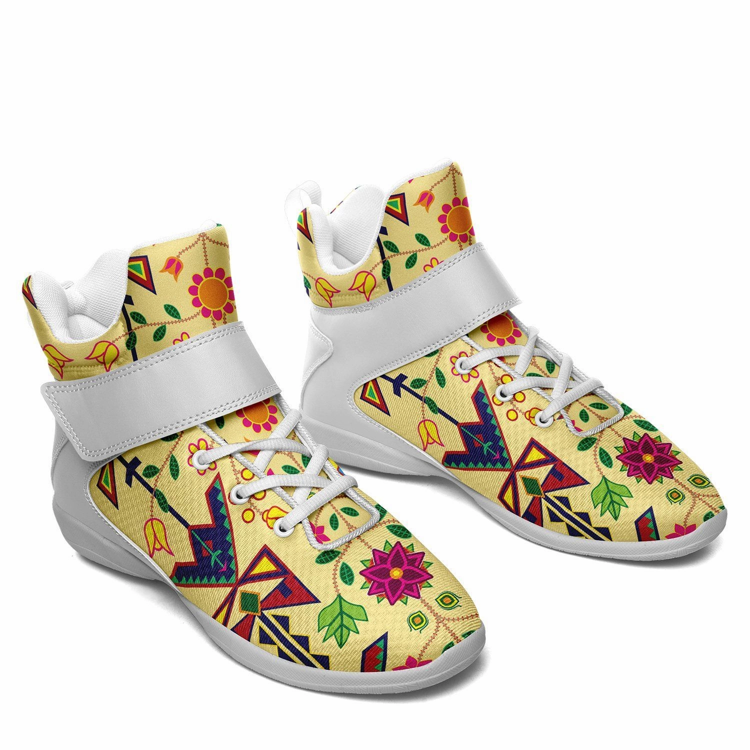 Basketball Shoes With A Strap Geometric Floral Spring Vanilla Ipottaa Basketball / Sport High Top Shoes - White Sole