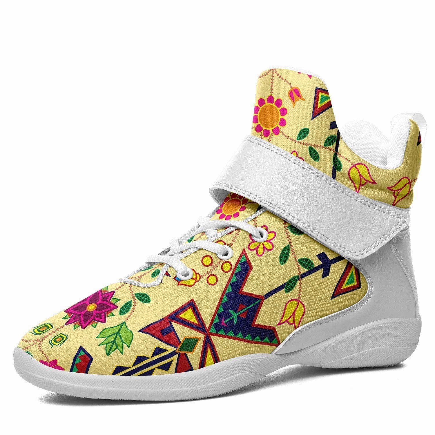 Geometric Floral Spring Vanilla Ipottaa Basketball / Sport High Top Shoes - White Sole 1980s Basketball Shoes