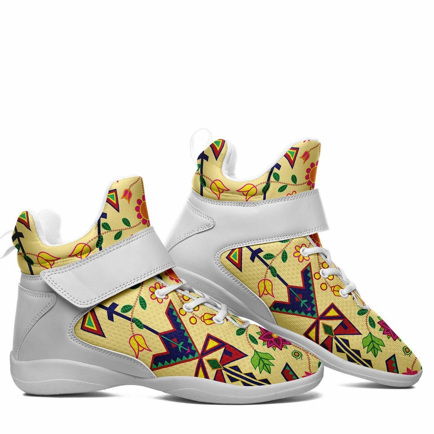 Large Size Basketball Shoes Geometric Floral Spring Vanilla Ipottaa Basketball / Sport High Top Shoes - White Sole