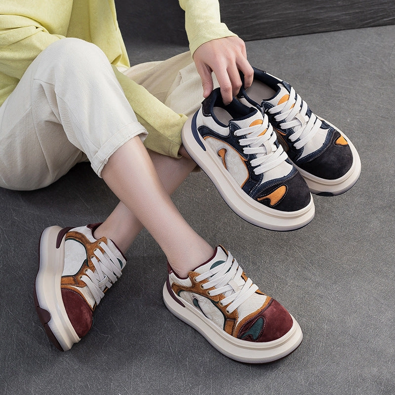 Sneakers At Amazon Women's Fashion Color-Blocked Chunky Platform Sneakers
