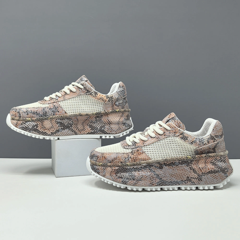 Female Sneakers Men's Leather Breathable Mesh Chunky Platform Sneakers