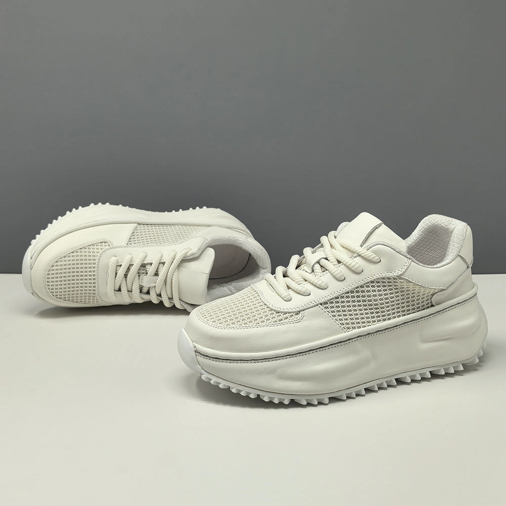 Men's Leather Breathable Mesh Chunky Platform Sneakers Magic Sneakers