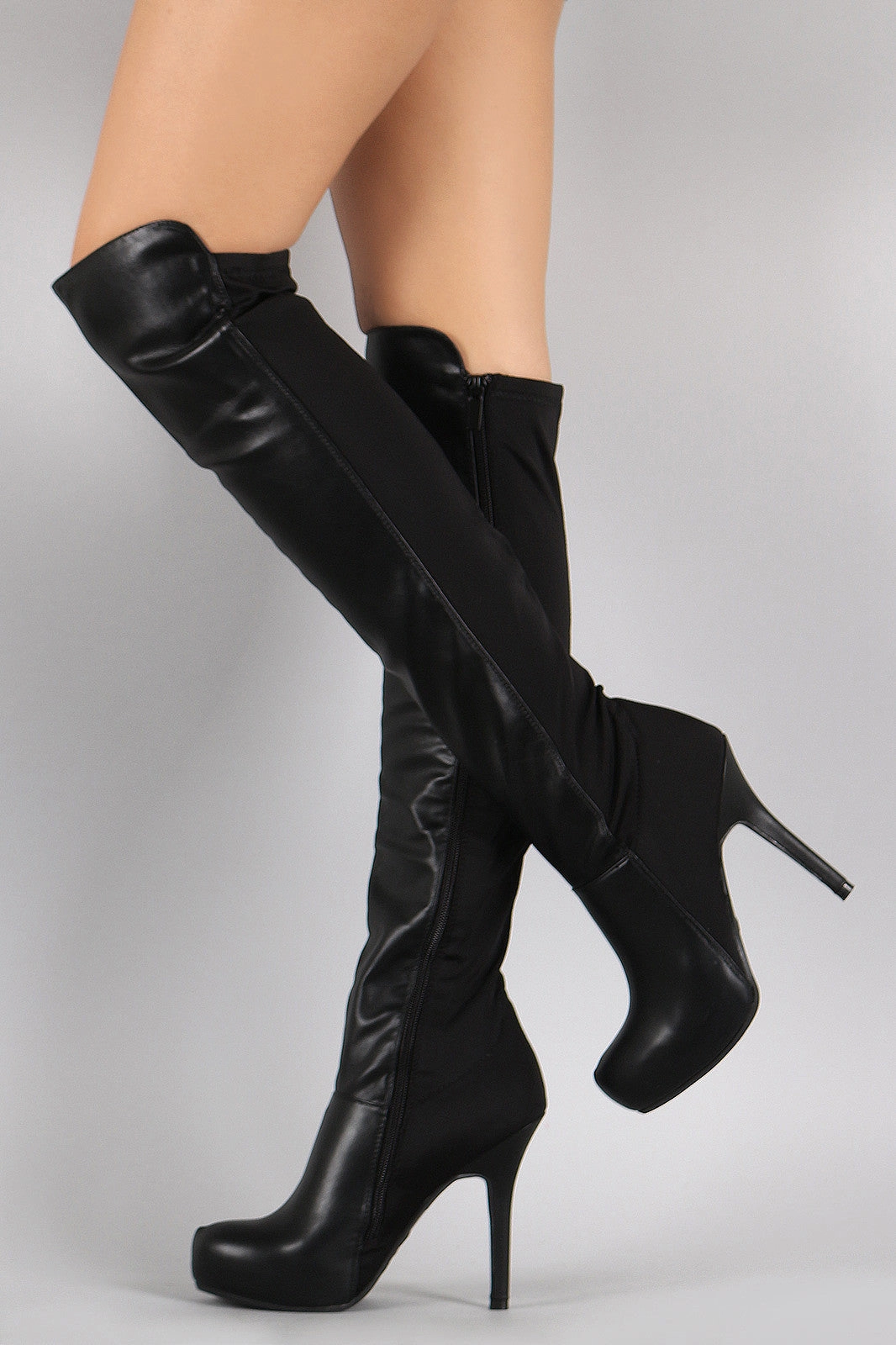 Feather Knee High Boots Dollhouse Contrast Panel Stiletto Over-The-Knee Boots