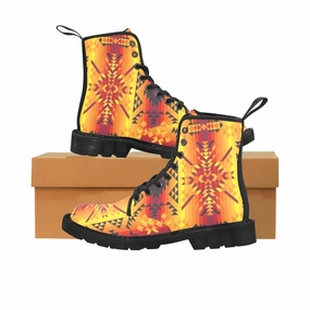 Dr. Martens Zavala Combat Boots Desert Geo Yellow Red Boots for Men (Black)