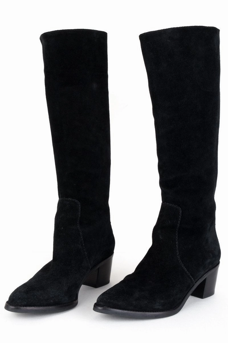 Diane Von Furstenburg Black Suede Knee High Boots 8 Knee High Sheepskin Boots