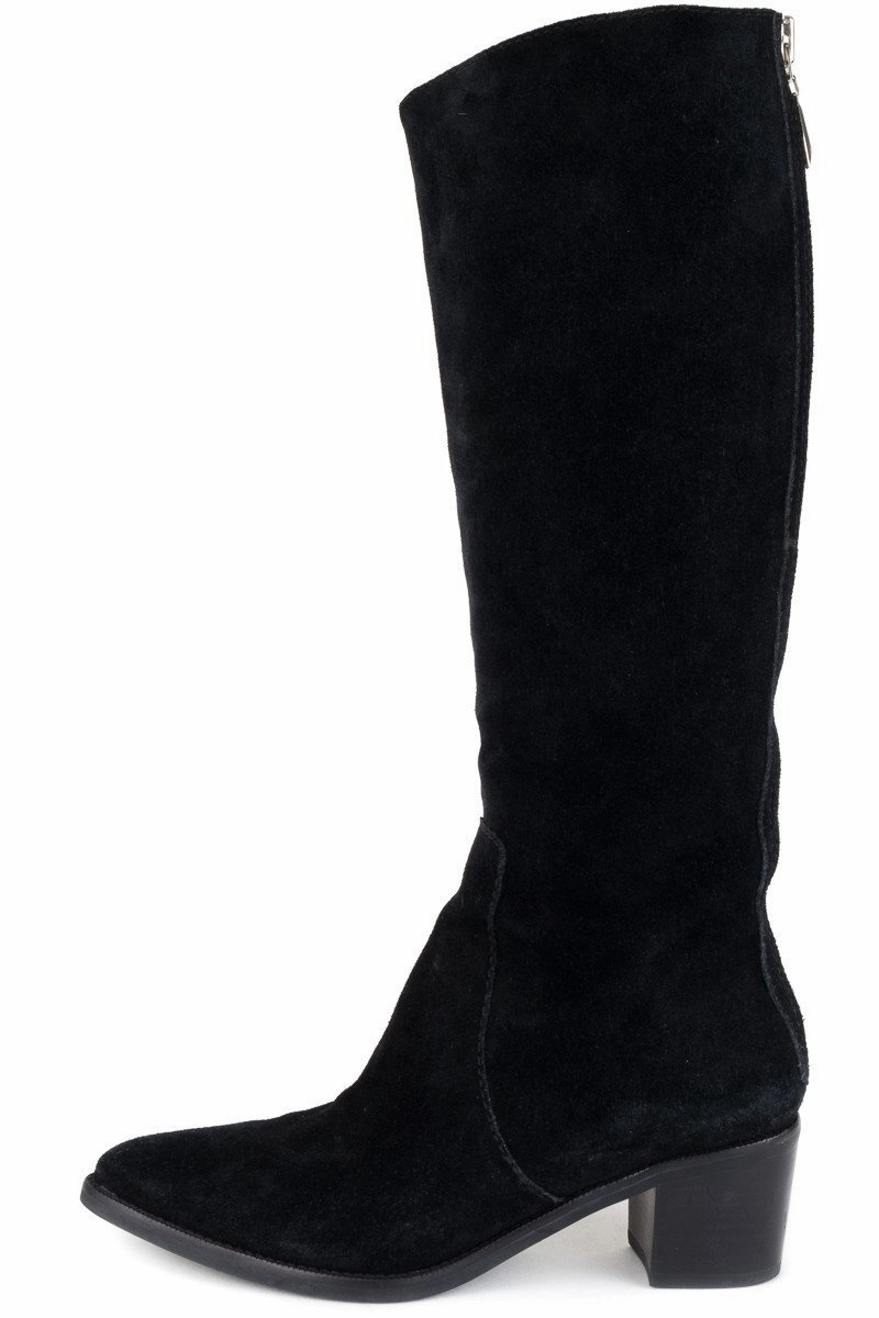 Diane Von Furstenburg Black Suede Knee High Boots 8 Knee High Boots With Thick Heel