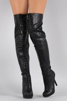 Dollhouse Almond Toe Lace Up Stiletto Over-The-Knee Boots Knee High Boots Size 14