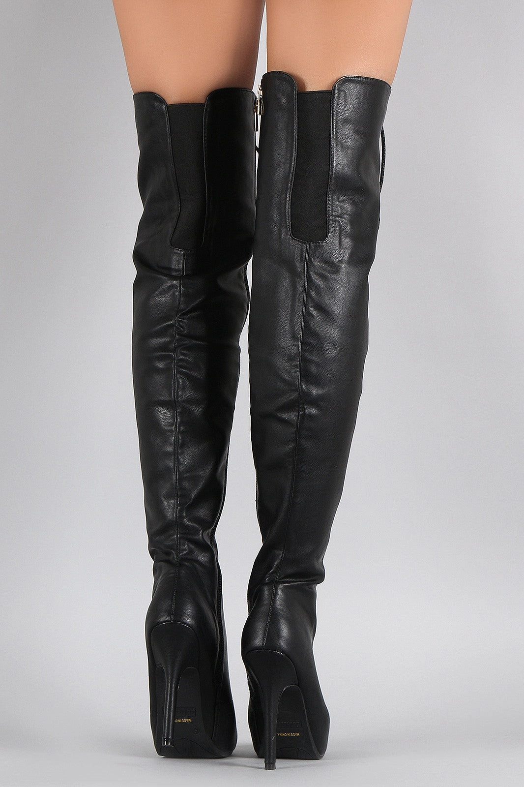 Knee High Scrunch Boots Dollhouse Almond Toe Lace Up Stiletto Over-The-Knee Boots