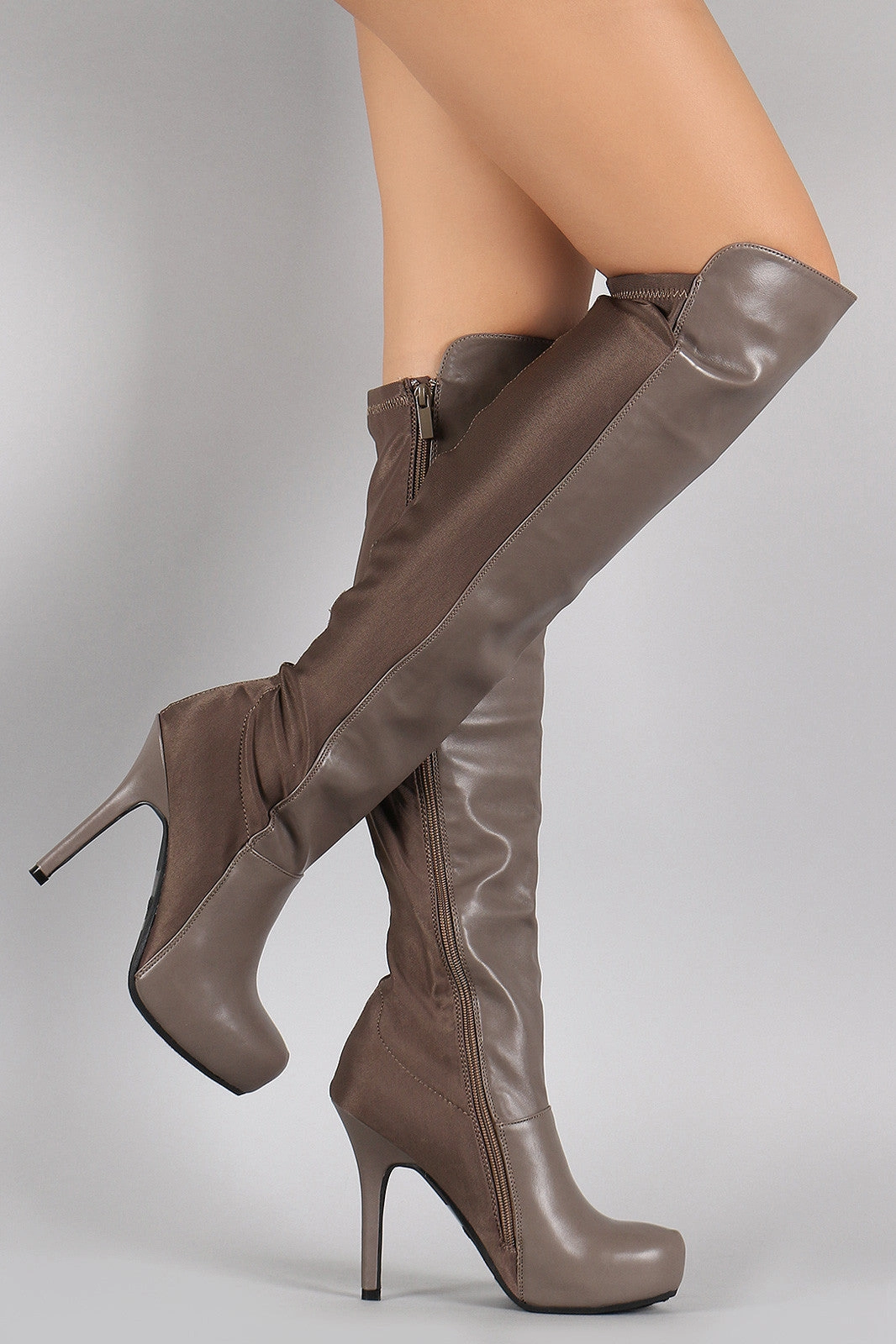Dollhouse Contrast Panel Stiletto Over-The-Knee Boots High-heeled Fold Over Knee Boots