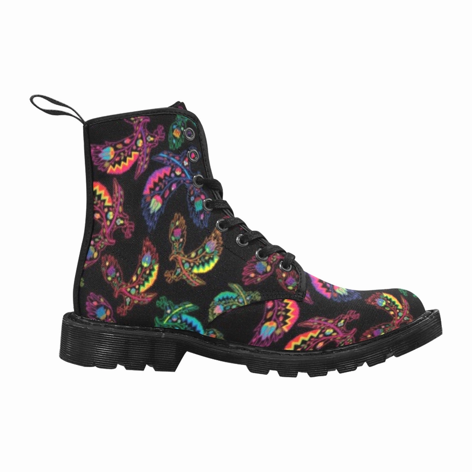 Neon Floral Eagles Boots for Men (Black) Combat Boots And Straight Jeans