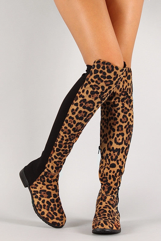 Leopard Round Toe Riding Thigh High Boot Wetkiss Knee High Boots