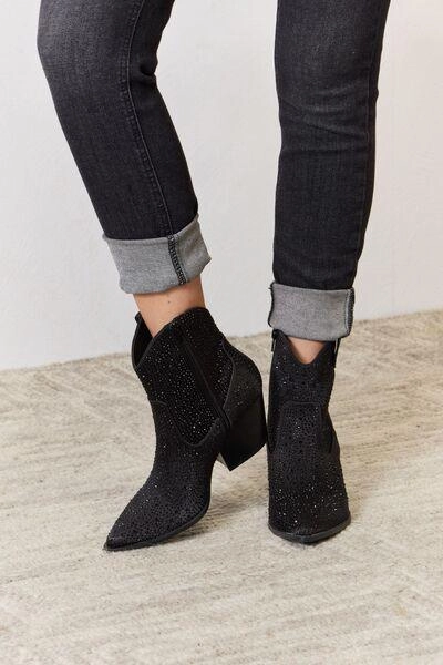 East Lion Corp Rhinestone Ankle Cowboy Boots Mid Heel Lace Up Ankle Boots