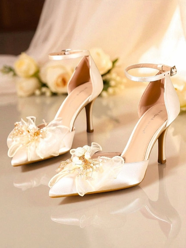 Elastic Ankle Boots Pumps with Ankle Elegant Strap Bridal Women's - Satin Heels