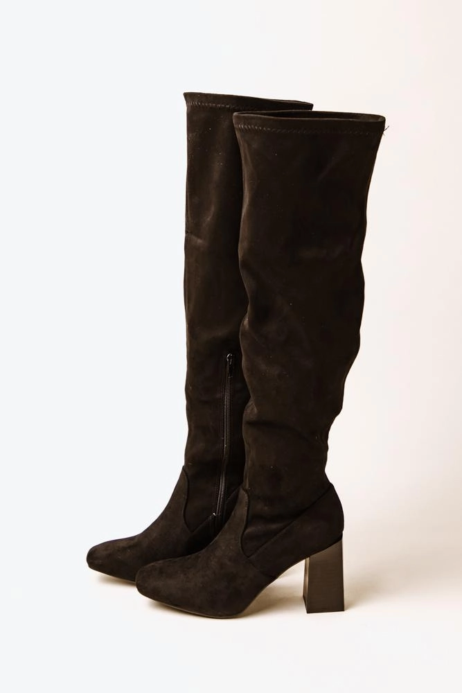 High Knee Boots No Heel Faye Knee High Boots in Black