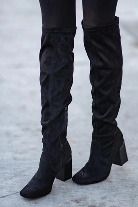 Lug Sole Boots Knee High Faye Knee High Boots in Black