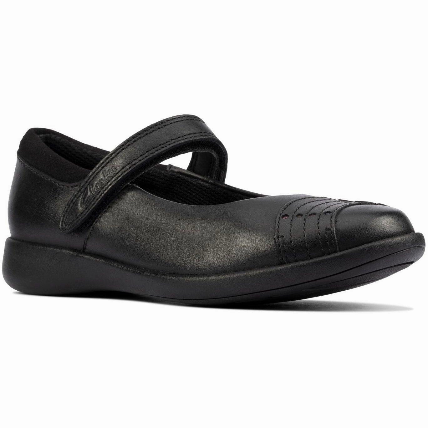 Clarks Girls School Shoe Etch Beam K Black Leather