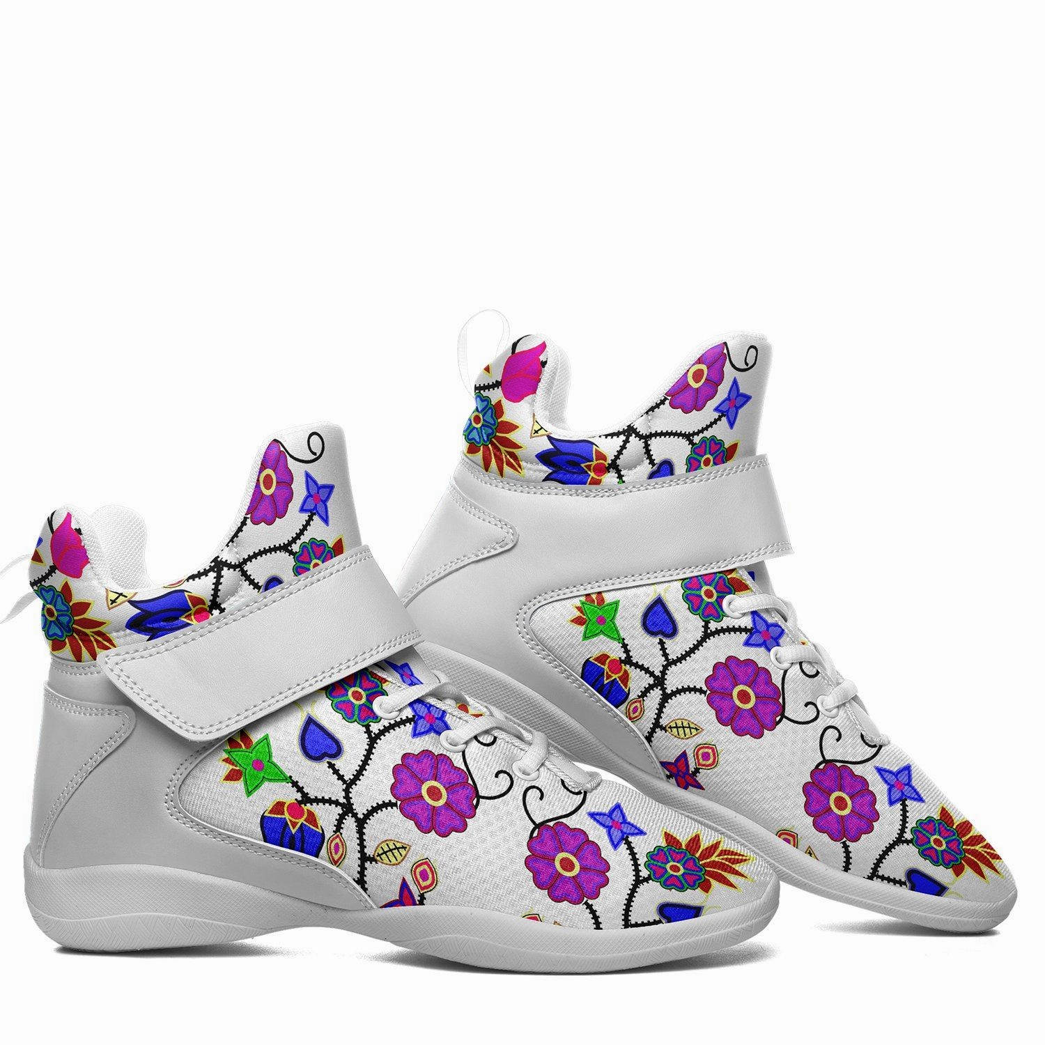 Floral Beadwork Seven Clans White Ipottaa Basketball / Sport High Top Shoes - White Sole Self Lacing Basketball Shoes