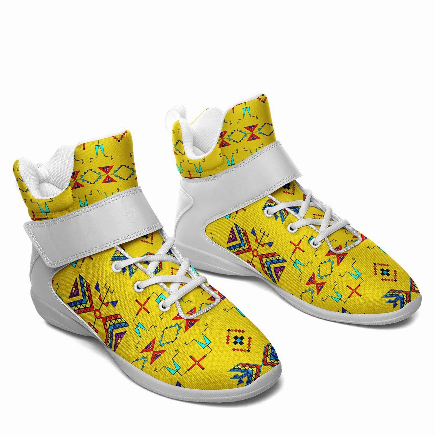 Genuine Leather Basketball Shoes Rainy Chief Rainbow Yellow Ipottaa Basketball / Sport High Top Shoes - White Sole