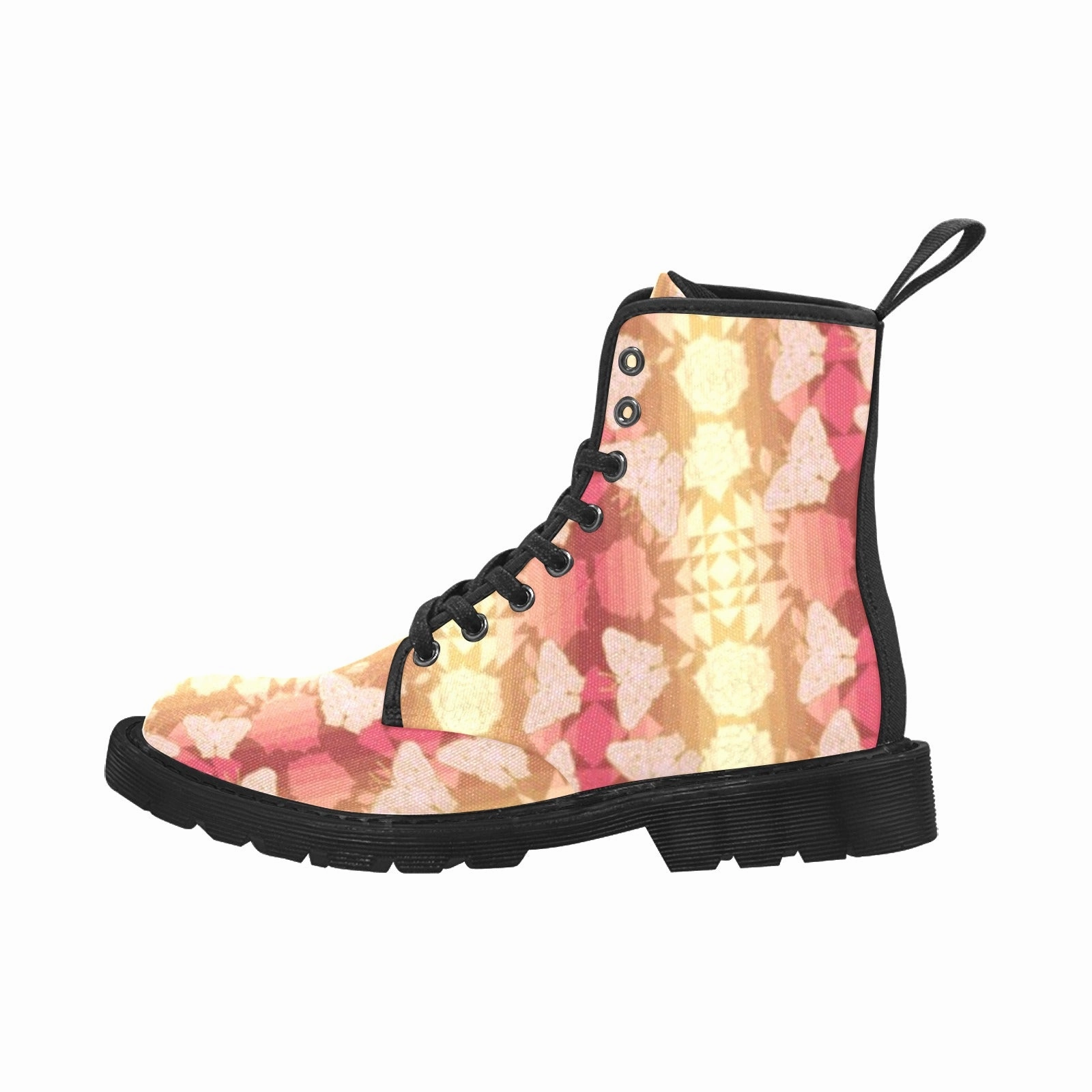 Combat Boots With A Skirt Butterfly and Roses on Geometric Boots for Men (Black)